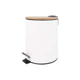 Cesto 3lt Basura Toilette Acero Mate Tapa Bambú Decora Hogar