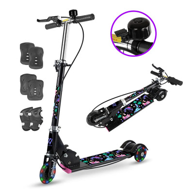 Trixter Limited Scooter Para Niños De 3 A 6 Años Altura Ajustable Color Negro Con Luces Y Timbre. Monopatín Plegable Con Luces, Freno De Mano Y Freno Trasero. Incluye Kit Básico De Protección