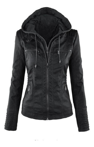 Chaqueta De Piel De Mujer Con Capucha Size Plus