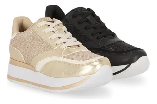 Tenis Dama Casual Negro Y Oro Slim On Duo Pack 223