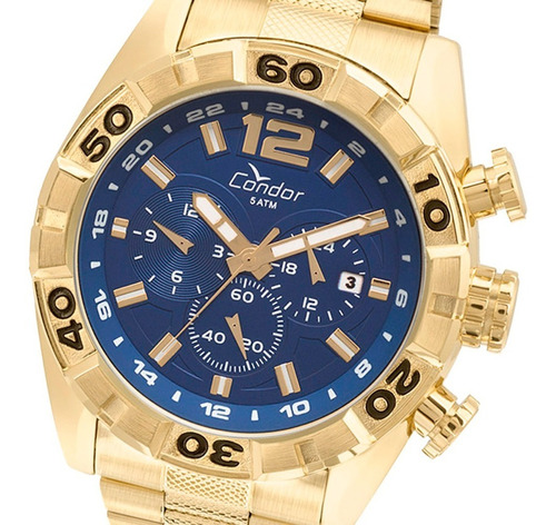 Relógio Condor Masculino Dourado Branco Civic Dual Time Covd33aa/4k Original Com Estojo