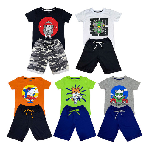 Kit 5 Conjunto Menino Roupa Infantil Shorts Atacado