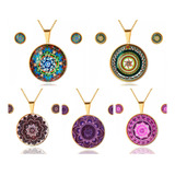 Collar Aretes Juego Acero Mandala Detalle Mujer + Estuche