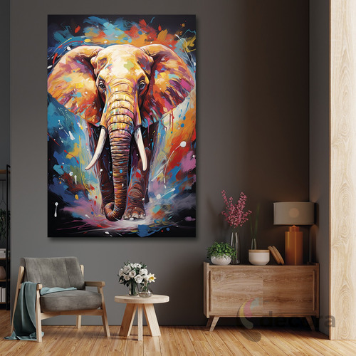 Cuadro Elefante Colores Canvas Elegante Sala Animal 17 60x90