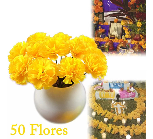 50pzs Flor Cempasúchil Decoración De Halloween Dia Muertos