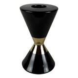 Castiçal Decorativo Cerâmica Preto E Dourado 18,5 Cm D'rossi