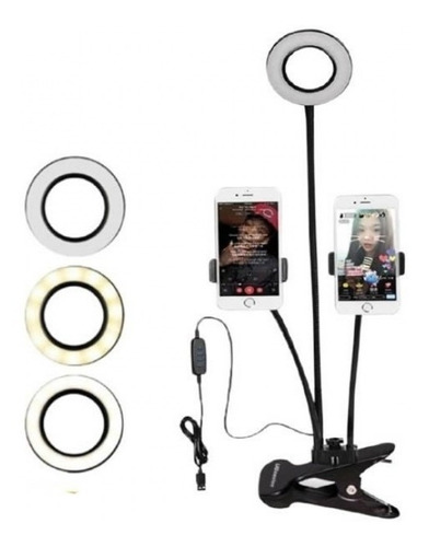 Suporte De Mesa P/2 Celulares Luminária Ring Light Blogueiro Cor Da Estrutura Preto