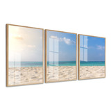 Quadros Decorativos Modernos Mar Azul Paisagem Moldura Vidro