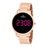 Relógio De Pulso Champion Ch40142 Com Corpo Ouro Rosa,  Digital, Para Feminino, Fundo  Preto, Com Correia De Aço Cor Ouro Rosa, Subdials De Cor Rosa, Ponteiro De Minutos/segundos Rosa, Bisel Cor Ouro 