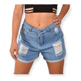 Short De  Jeans Mom Rigido Con Roturas Variedad De Colores