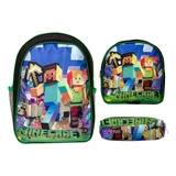 Kit Mochila Infantil Costas Menino Jogo Minecraft Passeio