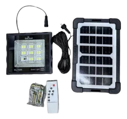 Kit Lampara Exterior Reflector Solar Con Panel Control 50w Carcasa Negro Luz Blanco 110v