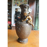 Antigo Vaso Bronze F. Moreau Com Anjo Dourado - Assinado