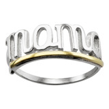 Hermoso Anillo Sello Mama Calado Plata Y Oro Regalo Mujer