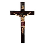 Hermoso Cristo Crucificado De Pared Con Cruz D Madera Resina