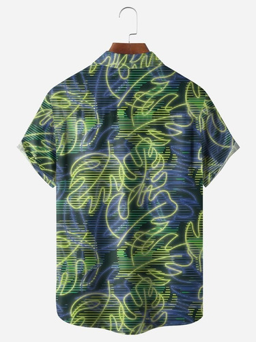 K Camisa Hawaiana Unisex Neón Con Forma Hoja Palma, C