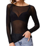 Blusa B Para Mujer, Transparente, Manga Larga, Sin Costuras,