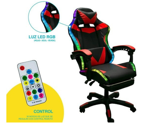 Silla Gamer Luces Led, Parlantes Y Apoya Pies 