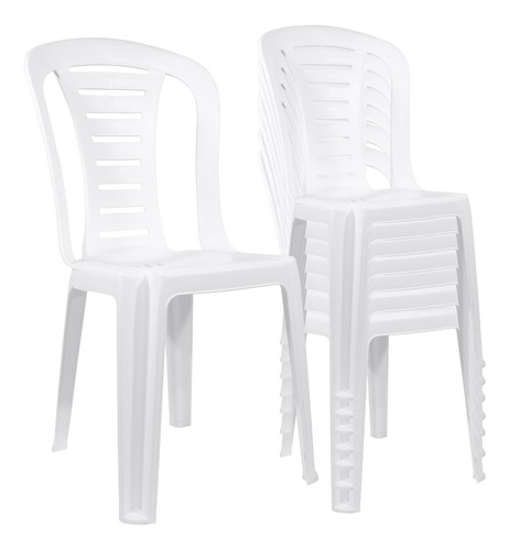 Silla Plástica X 8 Apilable Reforzada Blanco Reina Quality