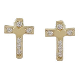 Amor Eterno - Broquel Aretes Cruz Corazón Diamante / Oro 10k