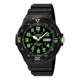 Reloj De Pulsera Casio Youth Mrw-200 De Cuerpo Color Negro, Analógico, Para Hombre, Fondo Negro, Con Correa De Resina Color Negro, Agujas Color Blanco Y Verde, Dial Verde, Minutero/segundero Verde, Bi