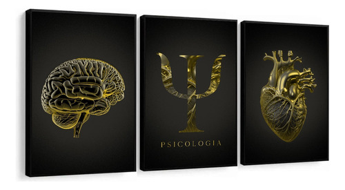 Quadros Decorativos Psicologia Cérebro Dourado Moldura
