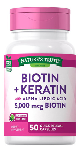 Nature's Truth Biotin + Keratin 5000mcg 50capsulas