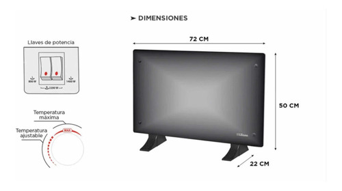 Calefactor Panel De Vidrio Liliana 2200w Color Negro