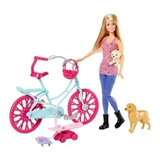 Set De Barbie En Bicicleta Con Sus Cachorros.