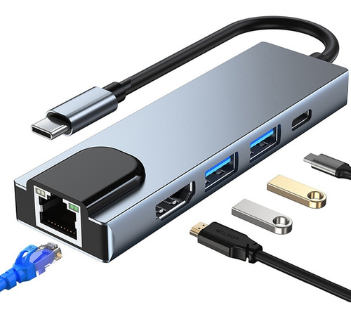 Adaptador Hub Macbook Air  Tipo C A Internet/ 4k Hdmi/ 2 Usb