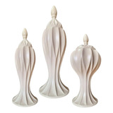 Trio Potiche Cerâmica Vasos Com Tampa Decoração Sala Rack
