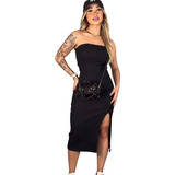 Vestido Tomara Que Caia Fenda Midi Anarruga Premium Gringa 