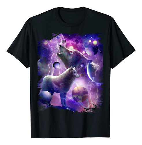 Camiseta De Lobo Cósmico Aullando A La Luna En El Espacio