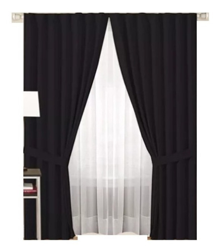 Juego Doble De Cortinas Blackout Textil + Voile 2,10 Mt