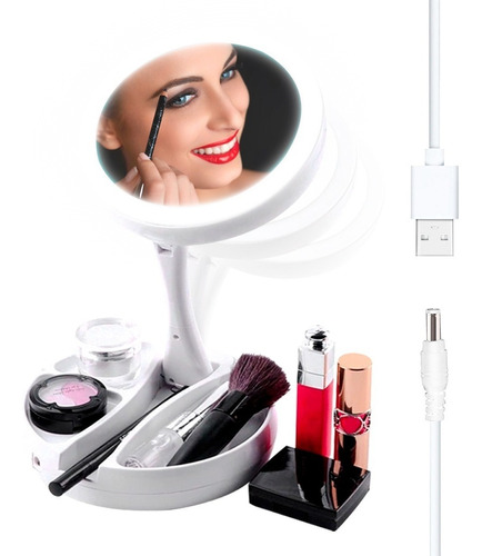 Espejo Doble X10 Luz Led Usb Recargable 360 Porta Maquillaje
