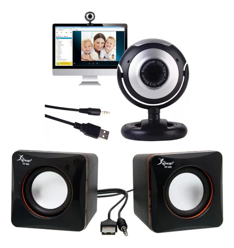 Kit Webcam Com Microfone Embutido Com Caixa Som-pc-notebook