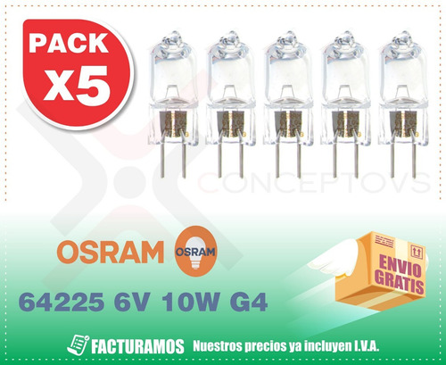 Pack 5 Focos Osram 64225 6v 10w G4  6 Volts 10 Watts