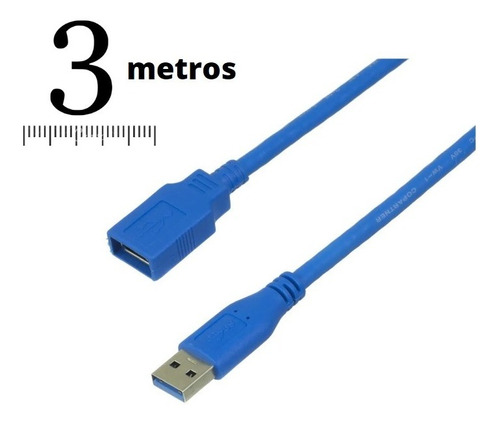 Cabo Extensor Usb 3.0 Alta Velocidade 2,0 Metros Cor Azul