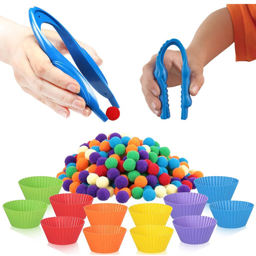 Brinquedo Pompom Silicone Classificação Das Cores Com Pinça