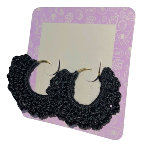 Aretes Tejidos En Crochet - Candongas Negras