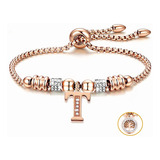 Pulseras Mujer Inicial Letra Pulcera Oro Rosado 18k Color Oro Rosa T