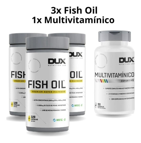 Combo 3x Fish Oil Meg 3 + 1x Multivitamínico Dux Nutrition