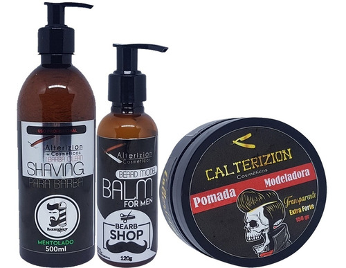 Kit Shaving Gel 500 Calterizion , Pomada Modeladora , Balm 