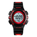 Reloj Niños Niñas Skmei 1485 Digital Alarma Cronometro Color De La Malla Negro/rojo Color Del Fondo Blanco