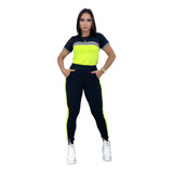 Conjunto Calça Malha Crepe + Blusa Manga Curta Xadrez Cores 