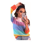 Blusa Tricot Trico Listrada Colorida Lançamento Inverno 2018