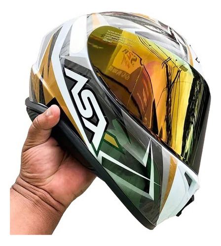 Capacete Axxis Draken Vector Branco Dourado + Viseira Extra 