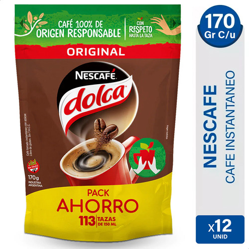 Nescafe Dolca Torrados Cafe Instantaneo 170g Caja X12 Pack 