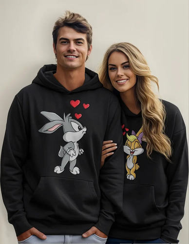 Sudadera Negra Pareja Looney Tunes Bugs Bunny & Lola Hoodie