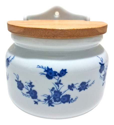 Saleiro Redondo Porcelana Parede/bancada 1kg - Flor Azul Ii